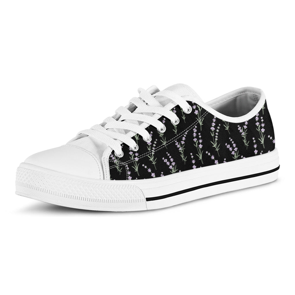 Lavender Flowers Pattern Print White Low Top Shoes