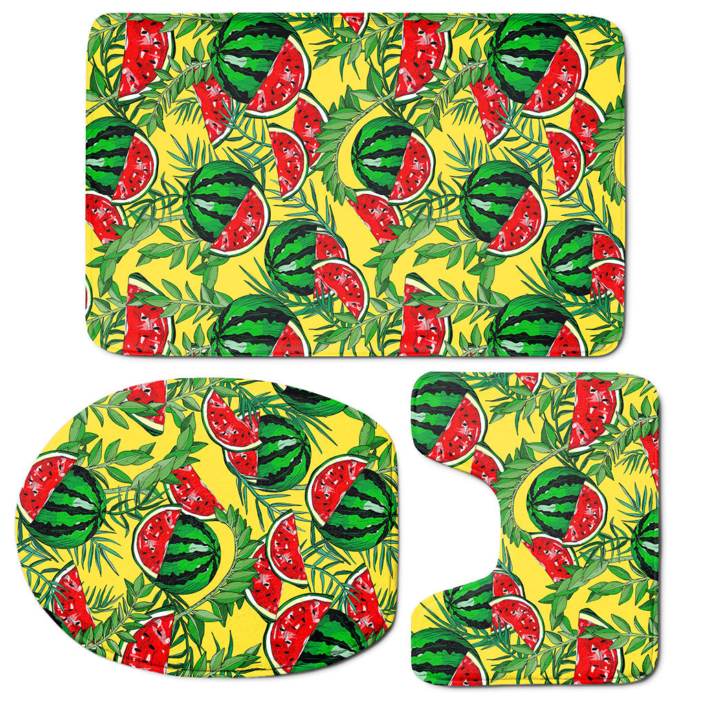 Leaf Watermelon Pieces Pattern Print 3 Piece Bath Mat Set