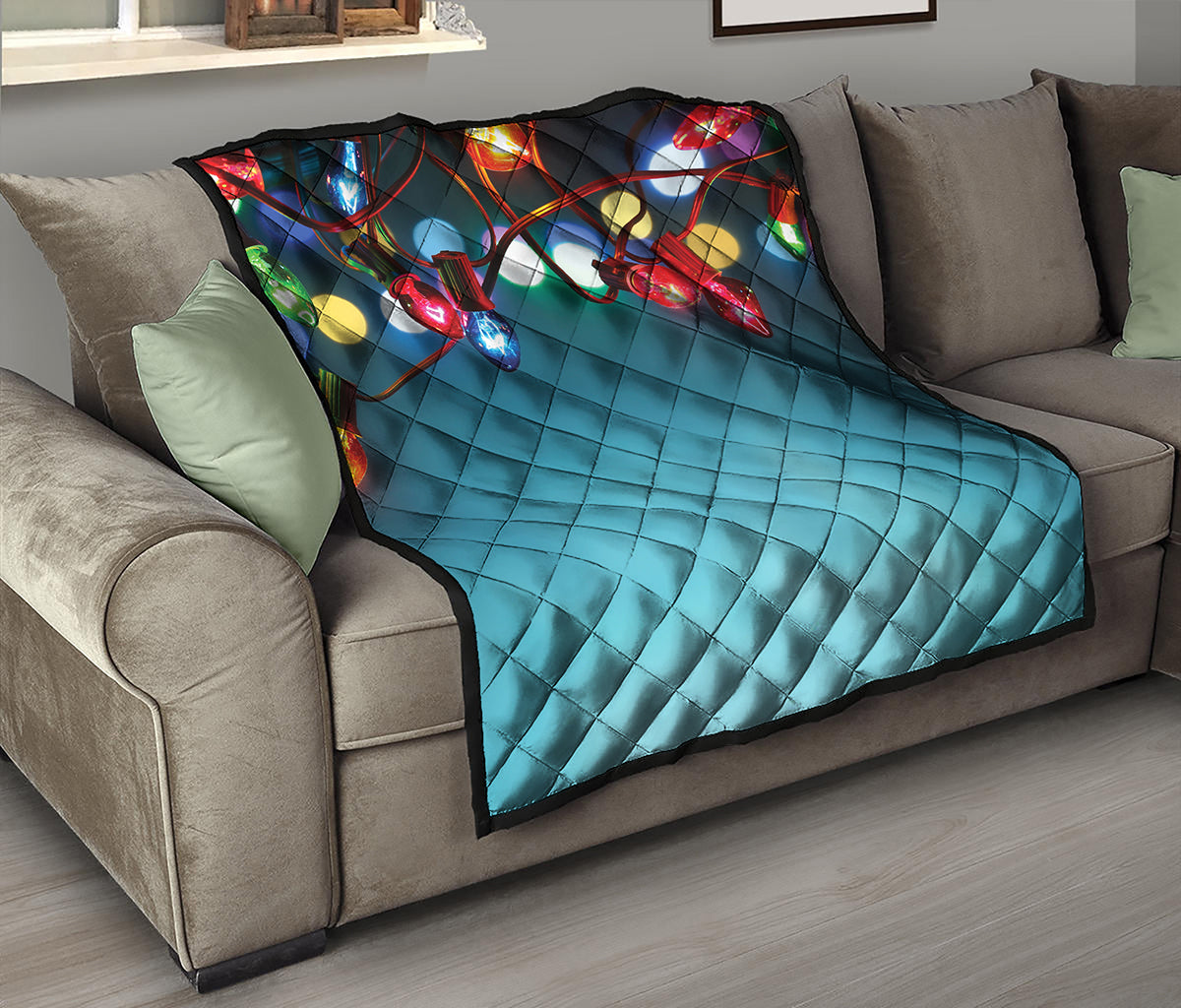 LED Christmas String Lights Print Quilt