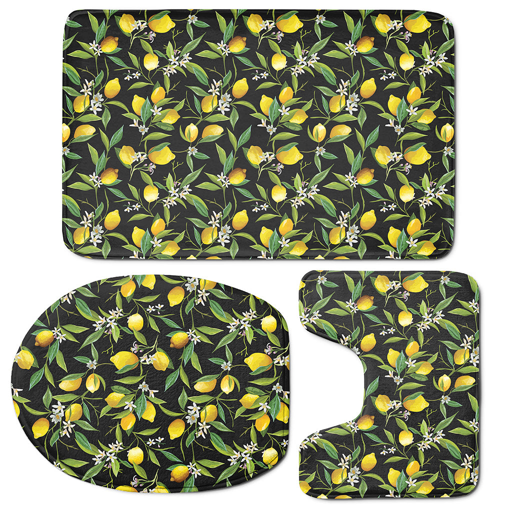 Lemon And Flower Pattern Print 3 Piece Bath Mat Set