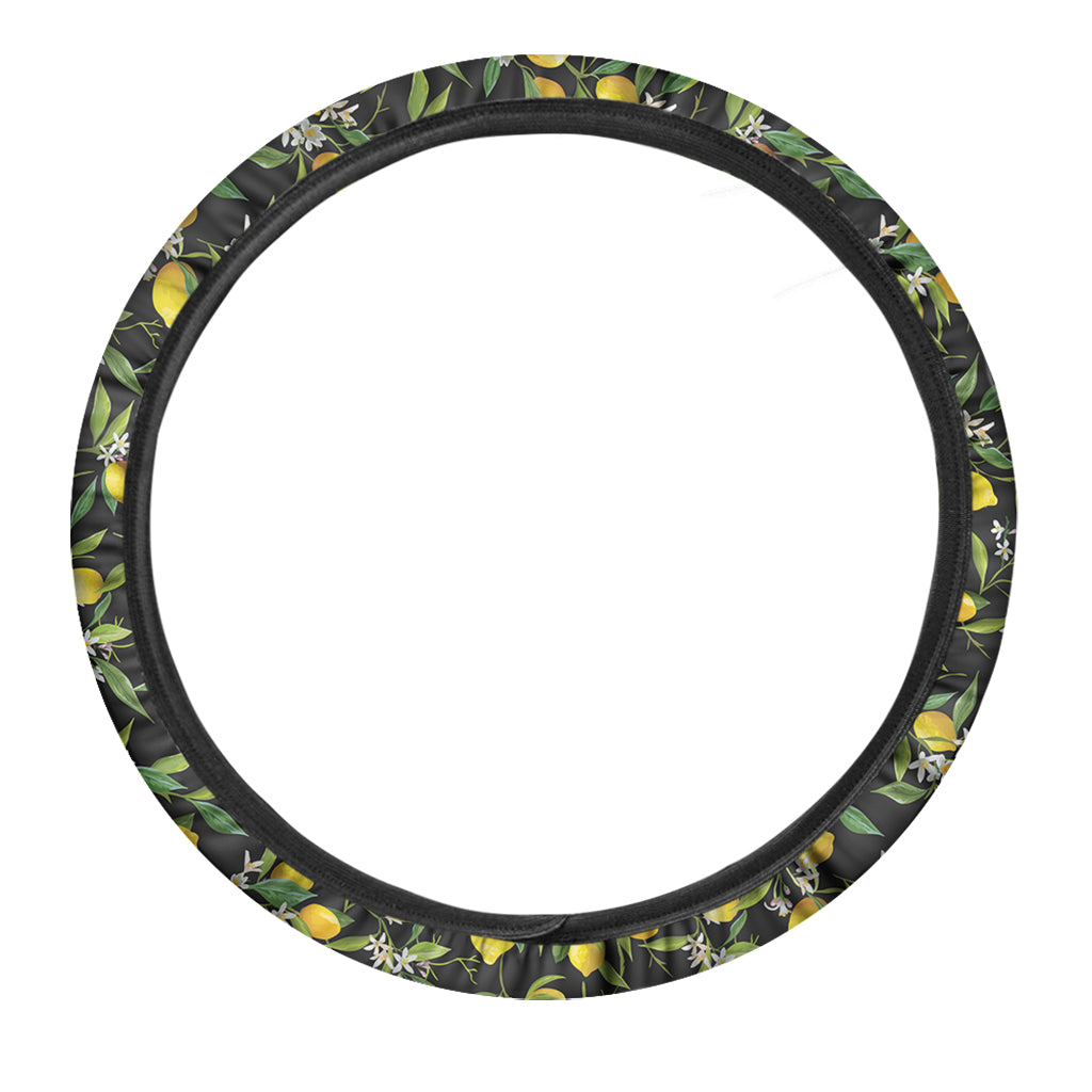 Lemon And Flower Pattern Print Car Steering Wheel Cover