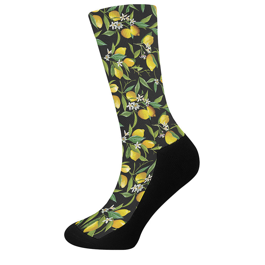 Lemon And Flower Pattern Print Crew Socks