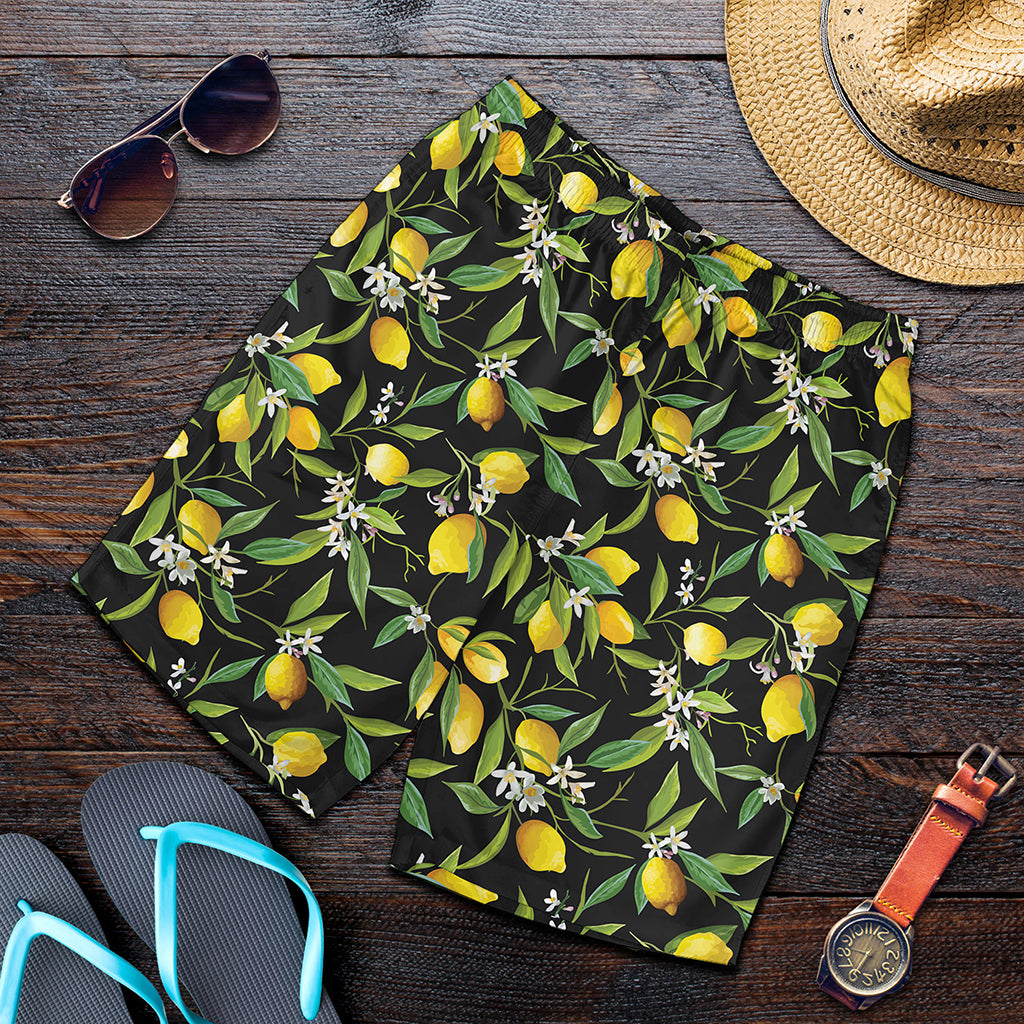 Lemon And Flower Pattern Print Men's Shorts