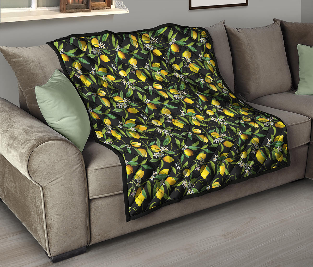 Lemon And Flower Pattern Print Quilt