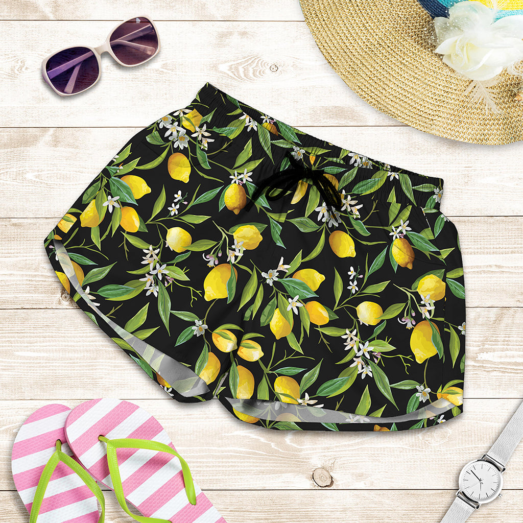Lemon And Flower Pattern Print Women's Shorts