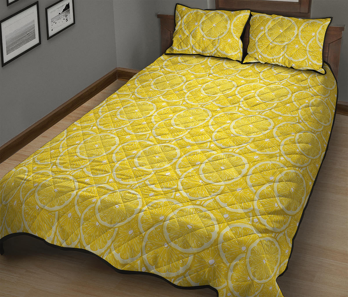 Lemon Slices Pattern Print Quilt Bed Set