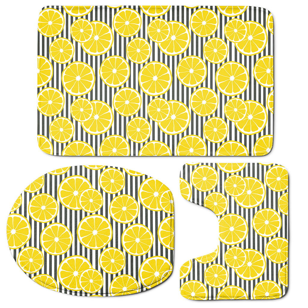 Lemon Striped Pattern Print 3 Piece Bath Mat Set