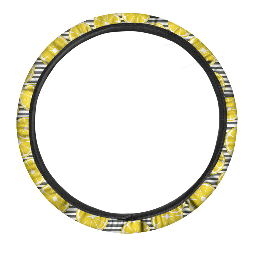 Lemon Striped Pattern Print Car Steering Wheel Cover