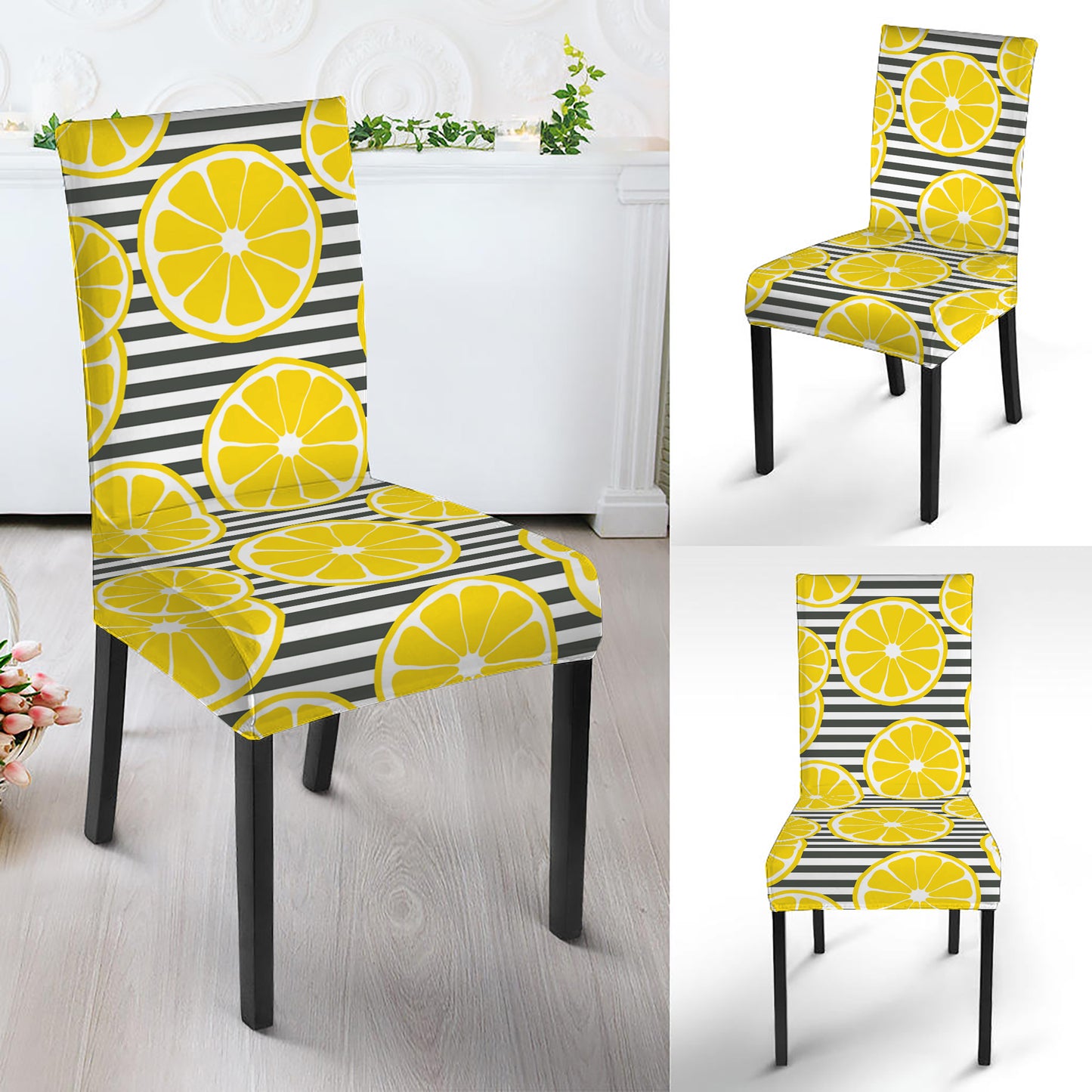 Lemon Striped Pattern Print Dining Chair Slipcover