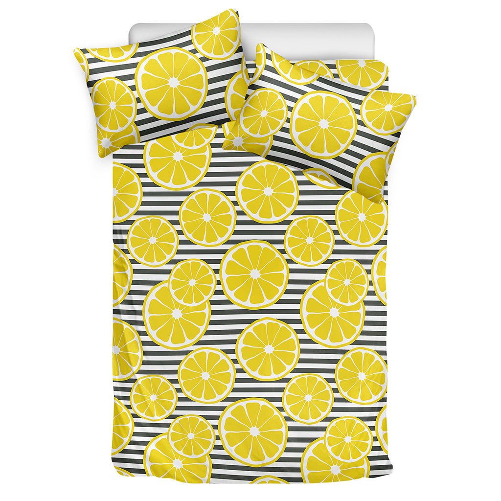 Lemon Striped Pattern Print Duvet Cover Bedding Set
