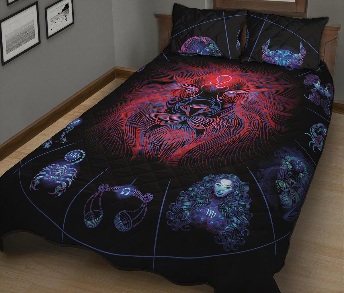Leo And Astrological Signs Print Quilt Bed Set