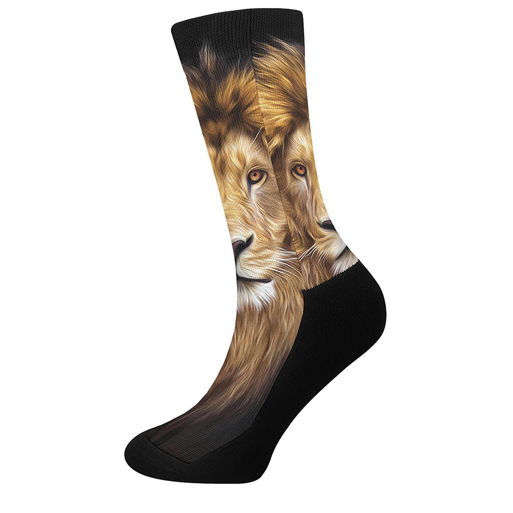 Leo Portrait Print Crew Socks