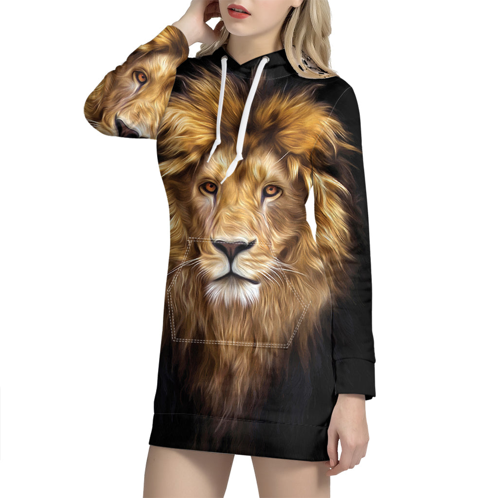 Leo Portrait Print Pullover Hoodie Dress