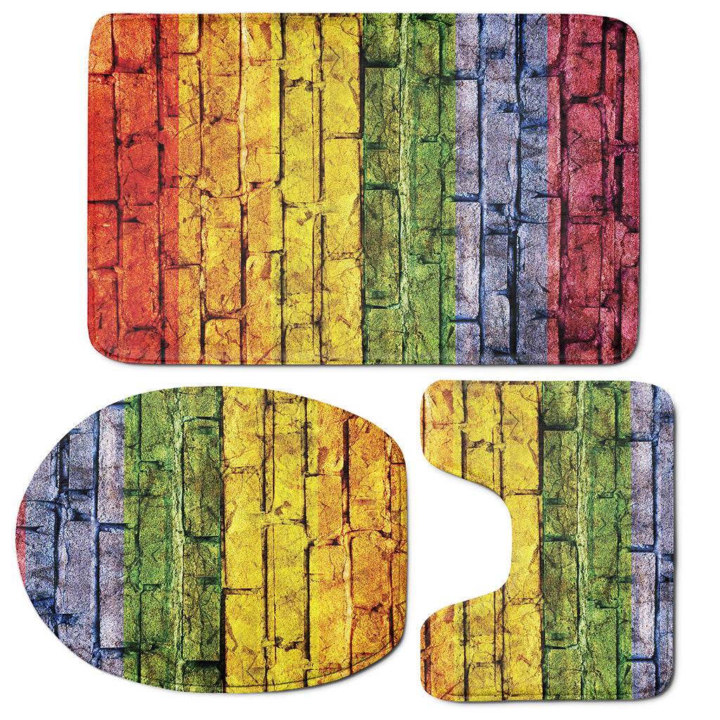 LGBT Pride Rainbow Brick Wall Print 3 Piece Bath Mat Set