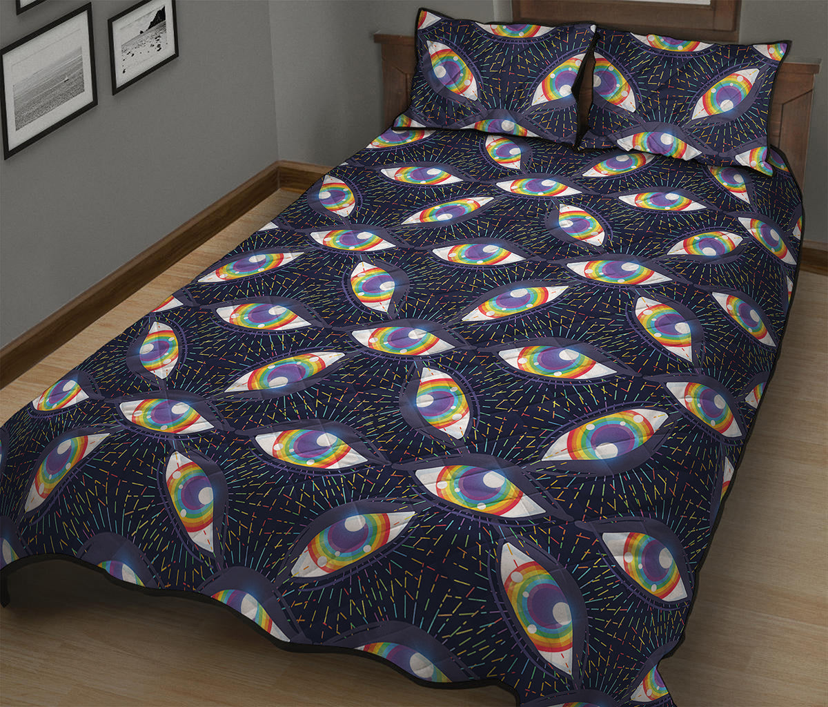 LGBT Pride Rainbow Eyes Pattern Print Quilt Bed Set