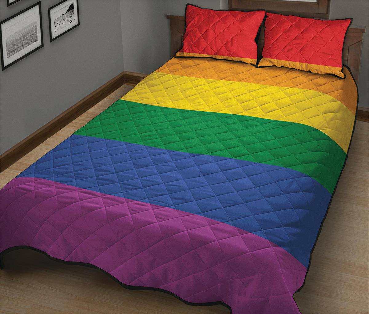 LGBT Pride Rainbow Flag Print Quilt Bed Set