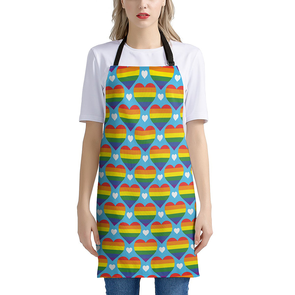 LGBT Pride Rainbow Heart Pattern Print Apron