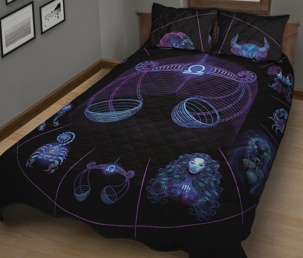 Libra And Astrological Signs Print Quilt Bed Set