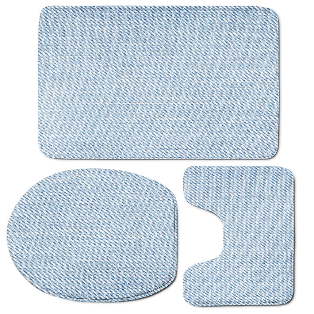 Light Blue Denim Jeans Print 3 Piece Bath Mat Set