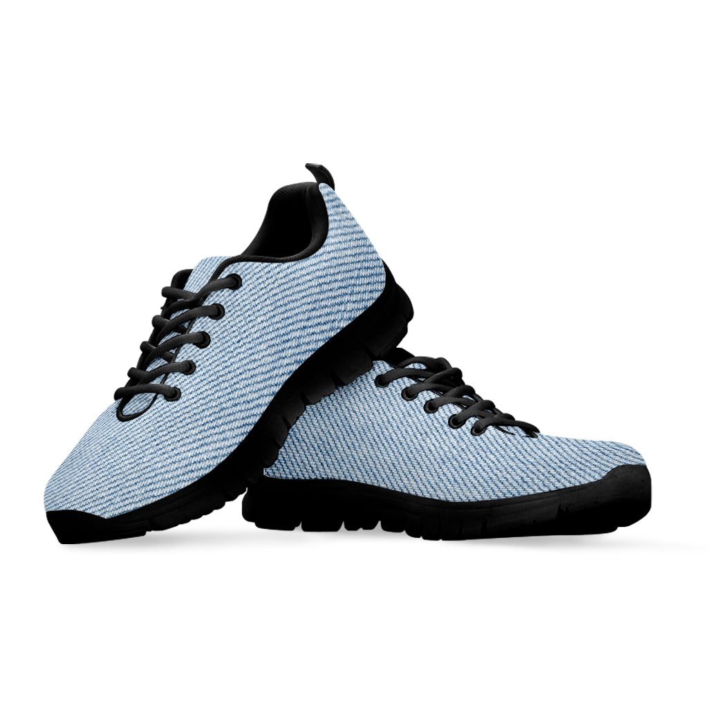 Light Blue Denim Jeans Print Black Sneakers
