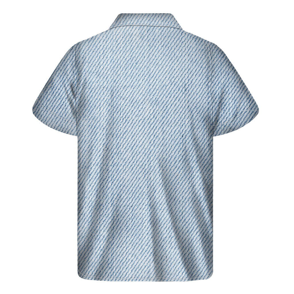 Light Blue Denim Jeans Print Men's Short Sleeve Shirt