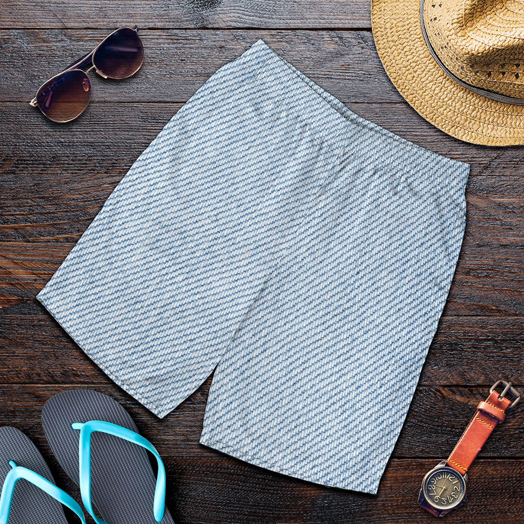 Light Blue Denim Jeans Print Men's Shorts