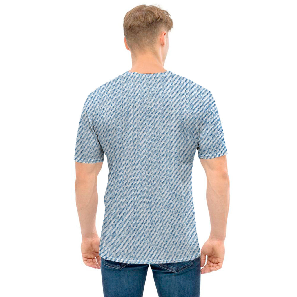 Light Blue Denim Jeans Print Men's T-Shirt
