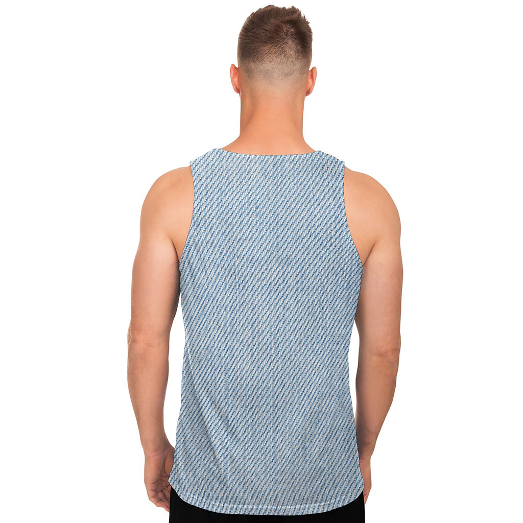 Light Blue Denim Jeans Print Men's Tank Top