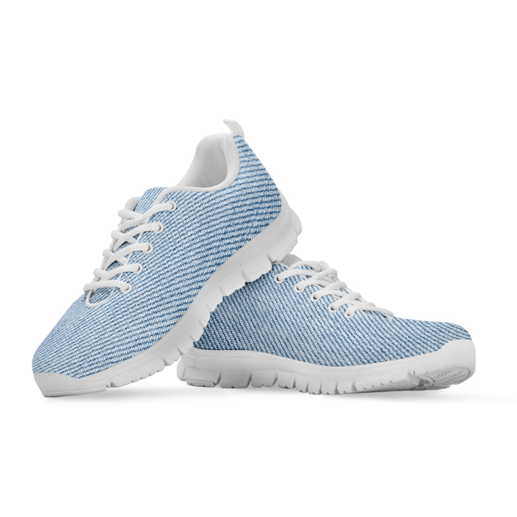 Light Blue Denim Jeans Print White Sneakers