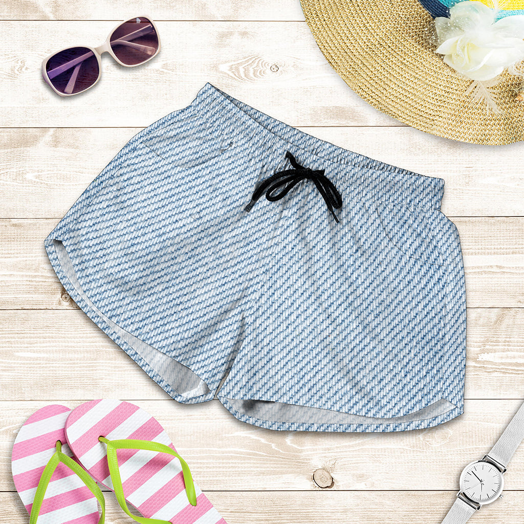 Light Blue Denim Jeans Print Women's Shorts
