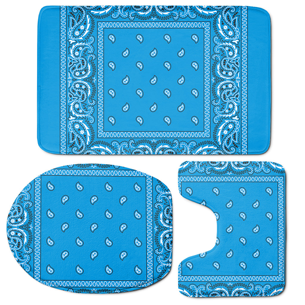 Light Blue Paisley Bandana Print 3 Piece Bath Mat Set