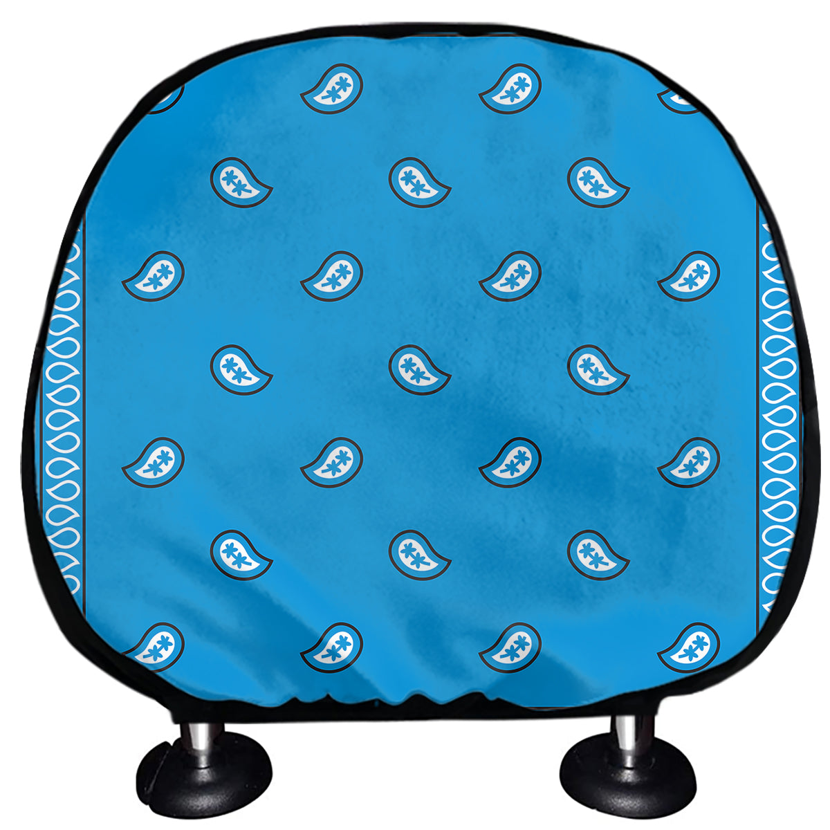 Light Blue Paisley Bandana Print Car Headrest Covers