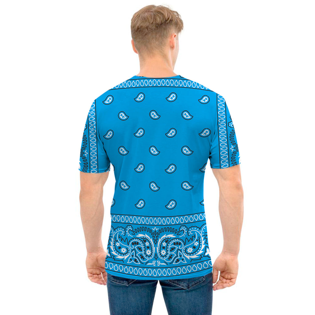 Light Blue Paisley Bandana Print Men's T-Shirt