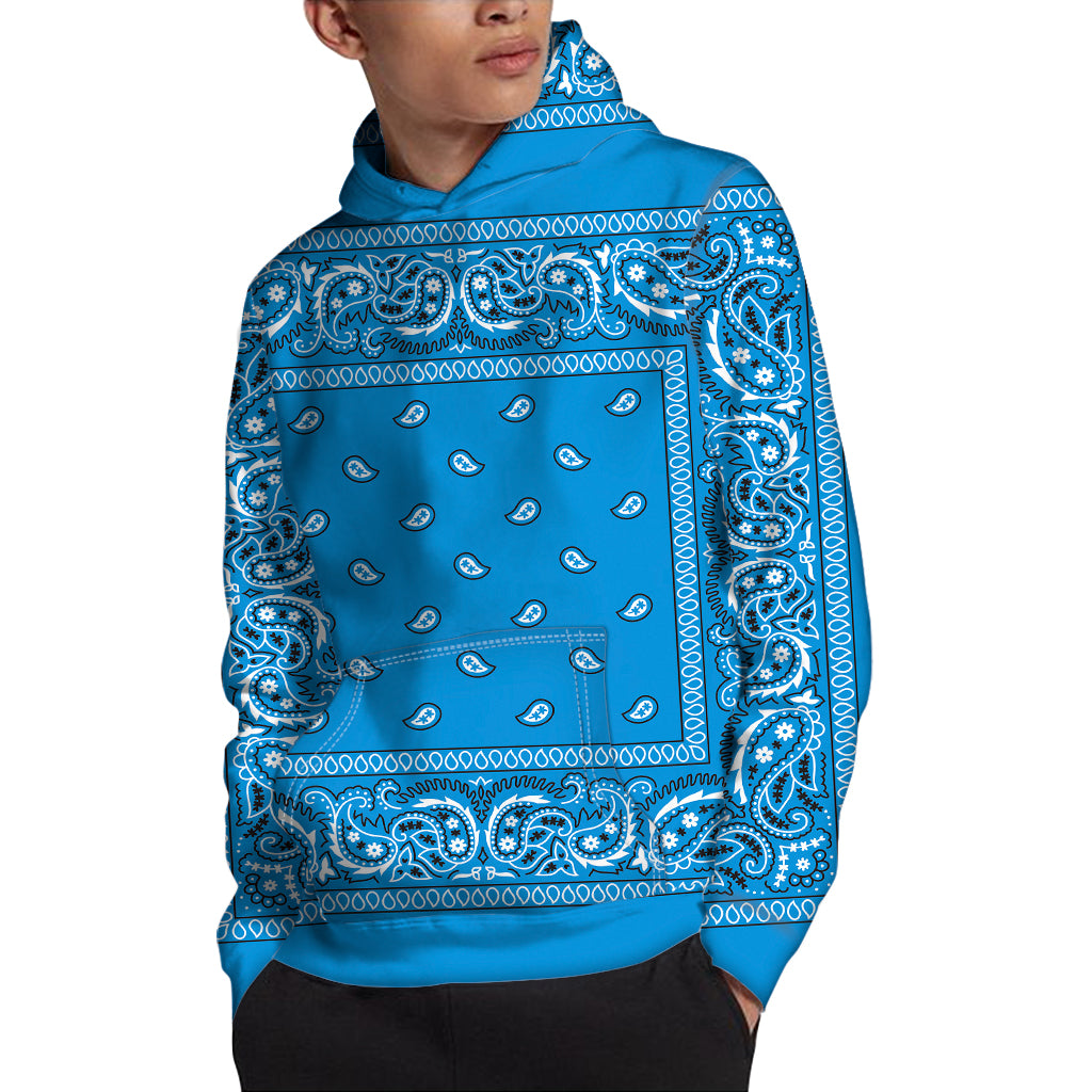 Light Blue Paisley Bandana Print Pullover Hoodie