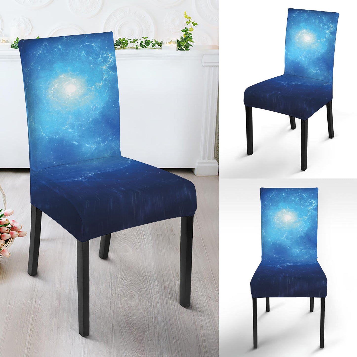 Light Blue Space Print Dining Chair Slipcover