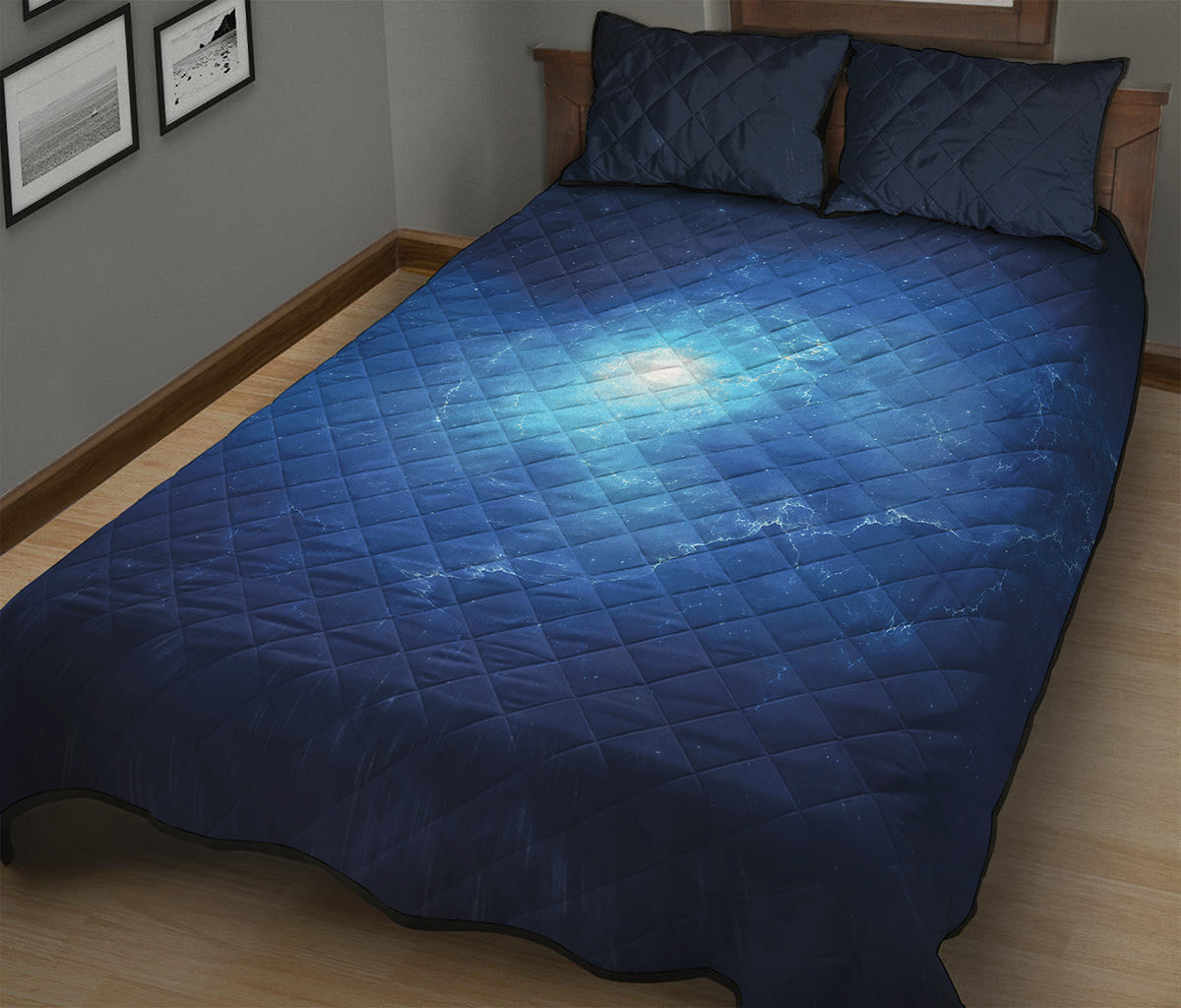 Light Blue Space Print Quilt Bed Set