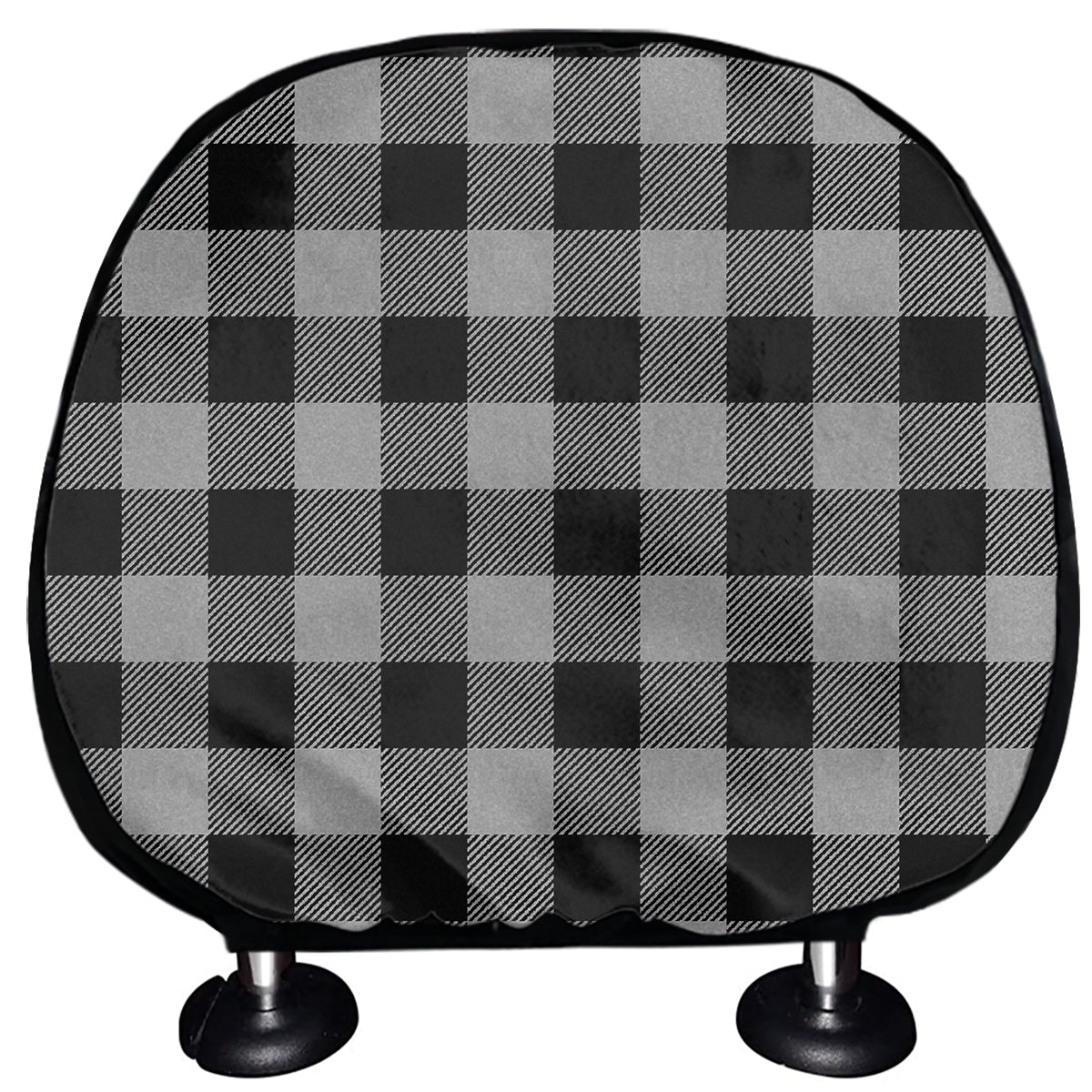 Light Grey And Black Buffalo Check Print Car Headrest Covers