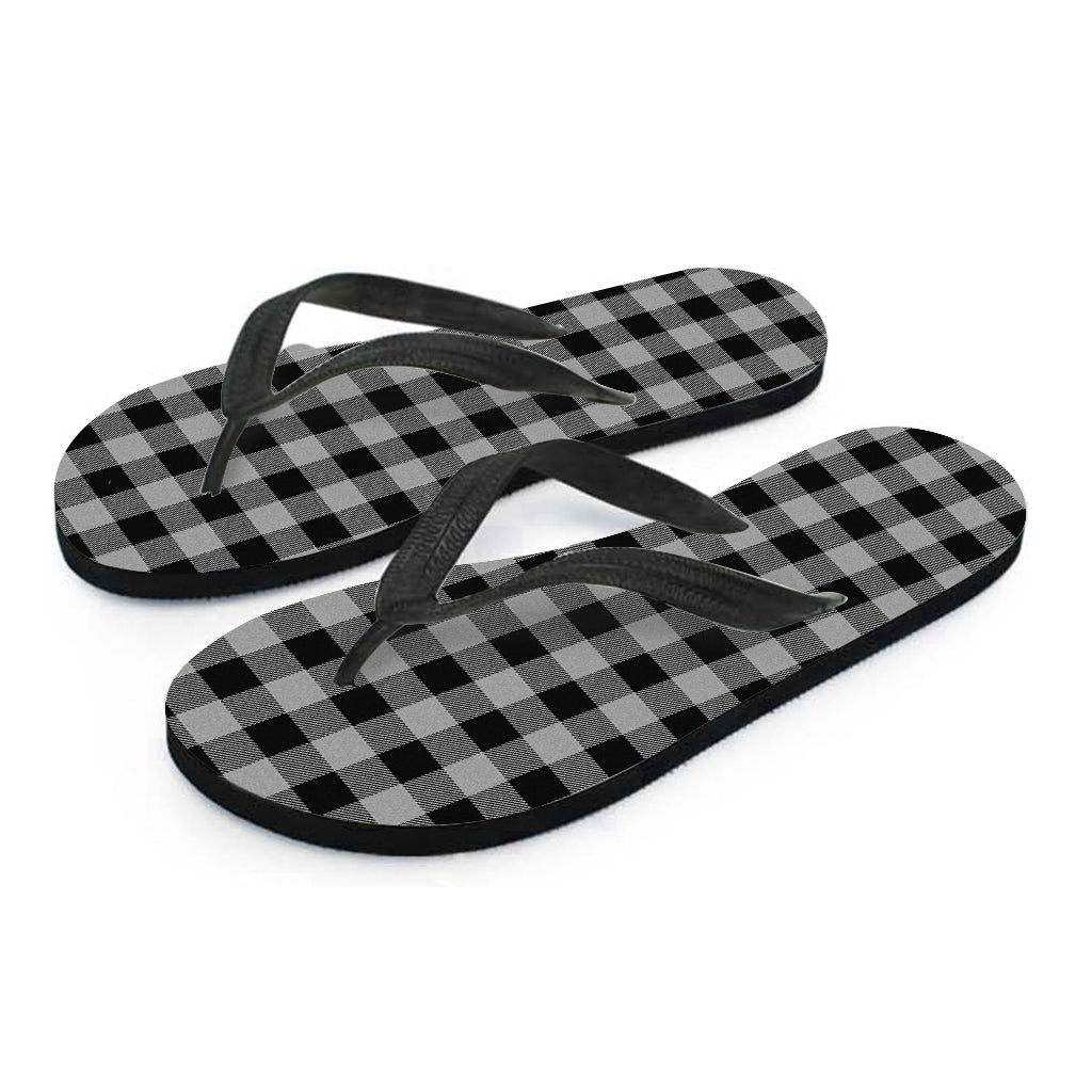 Light Grey And Black Buffalo Check Print Flip Flops