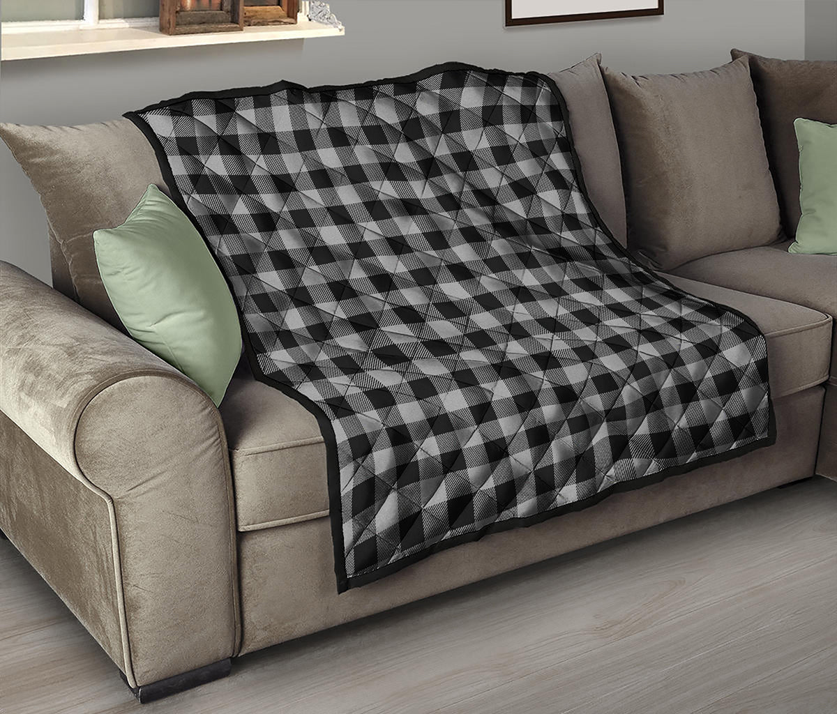 Light Grey And Black Buffalo Check Print Quilt