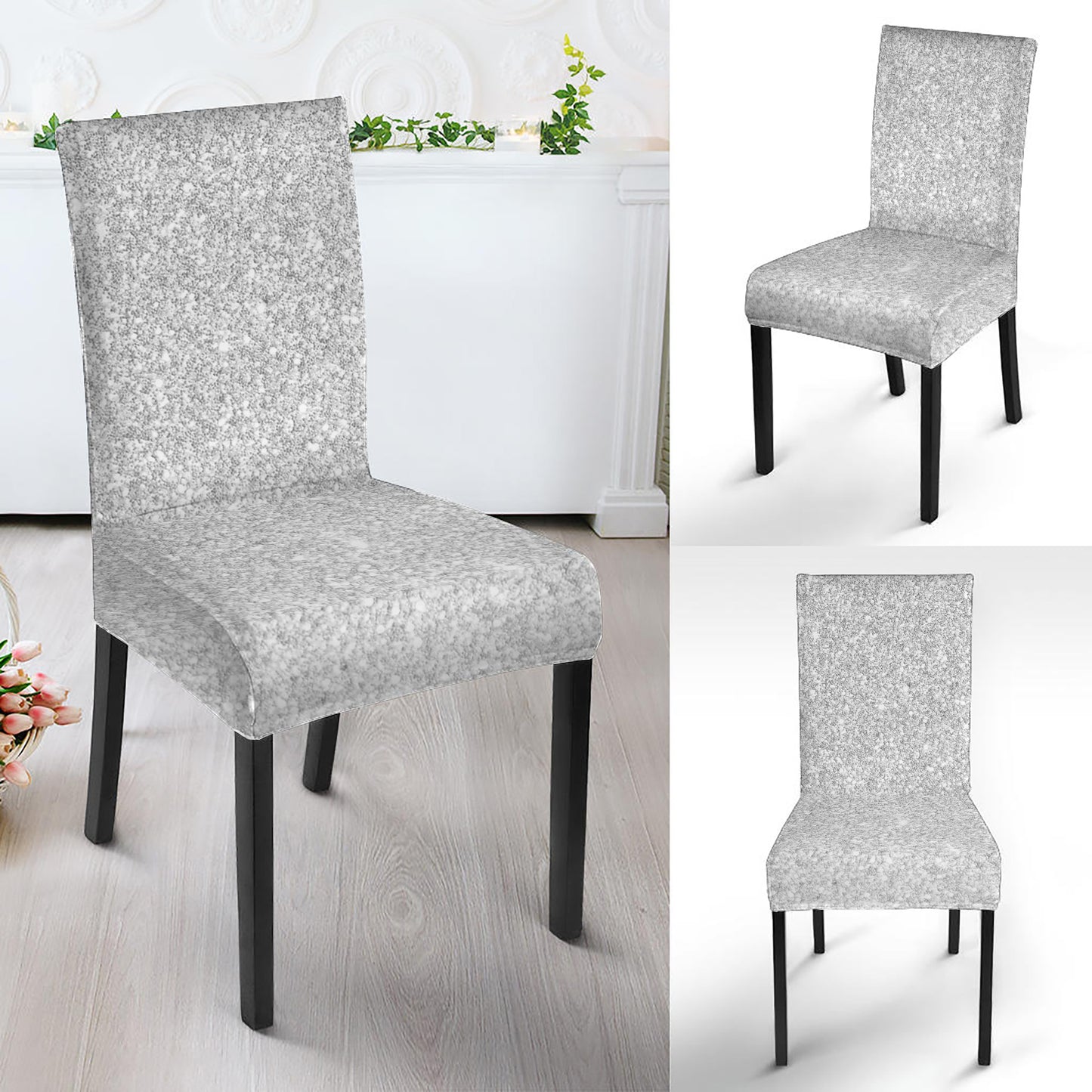 Light Silver Glitter Artwork Print Dining Chair Slipcover