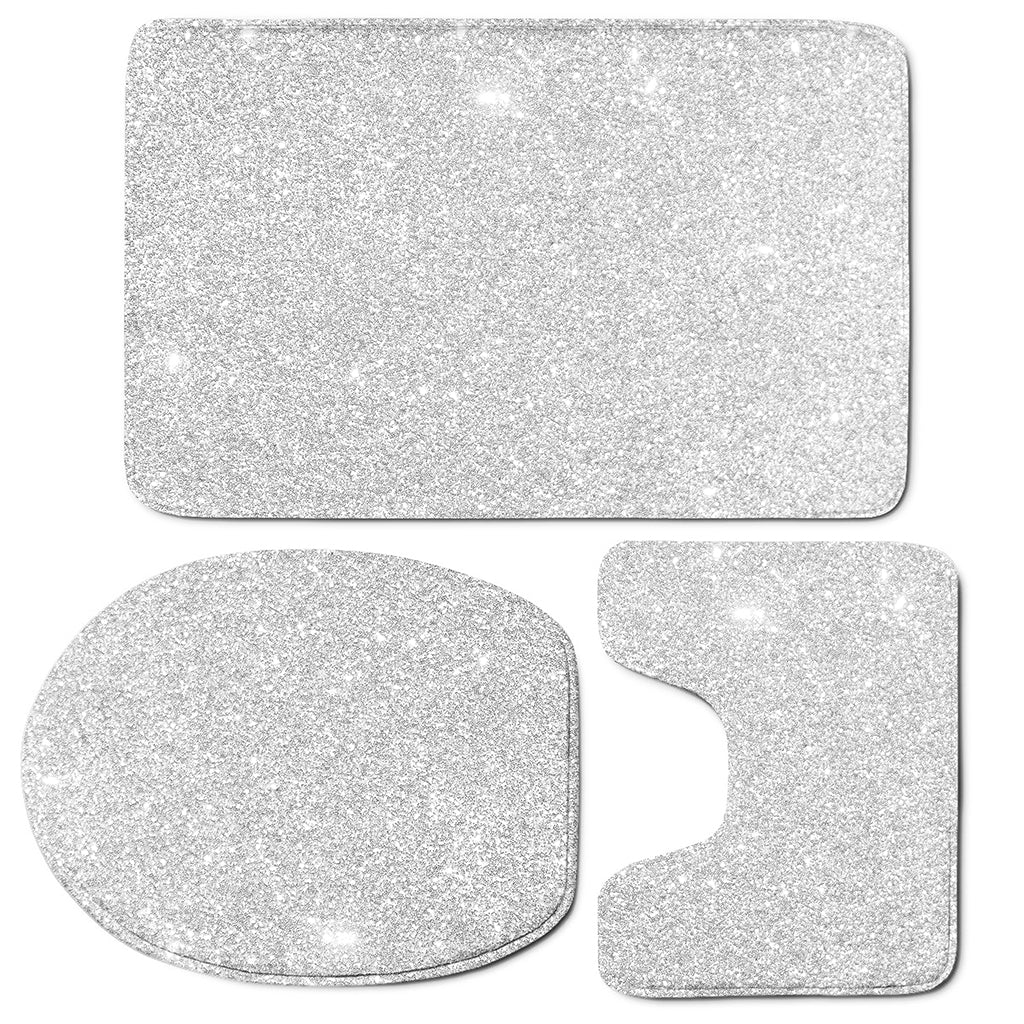 Light Silver Glitter Artwork Print (NOT Real Glitter) 3 Piece Bath Mat Set
