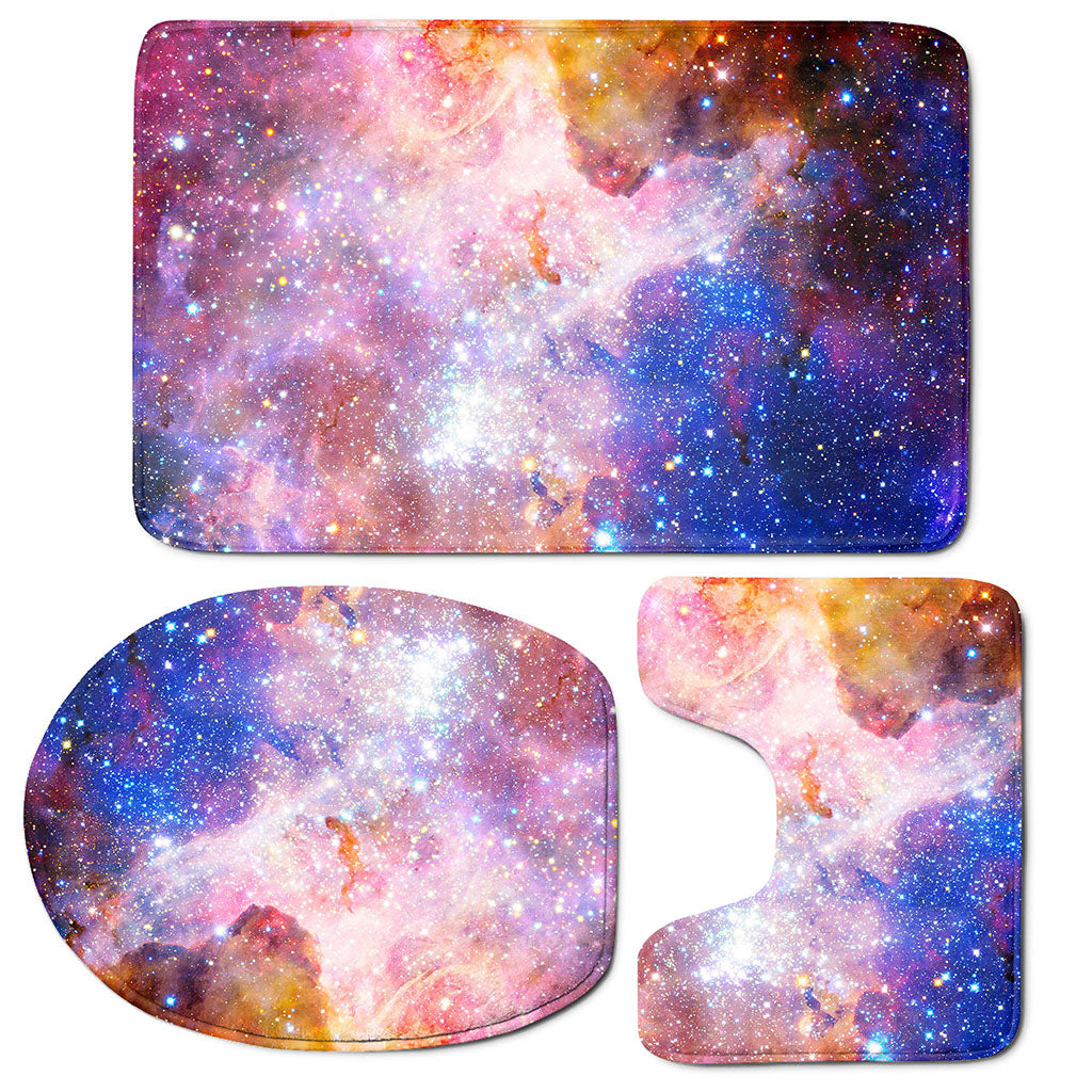 Light Stardust Galaxy Deep Space Print 3 Piece Bath Mat Set