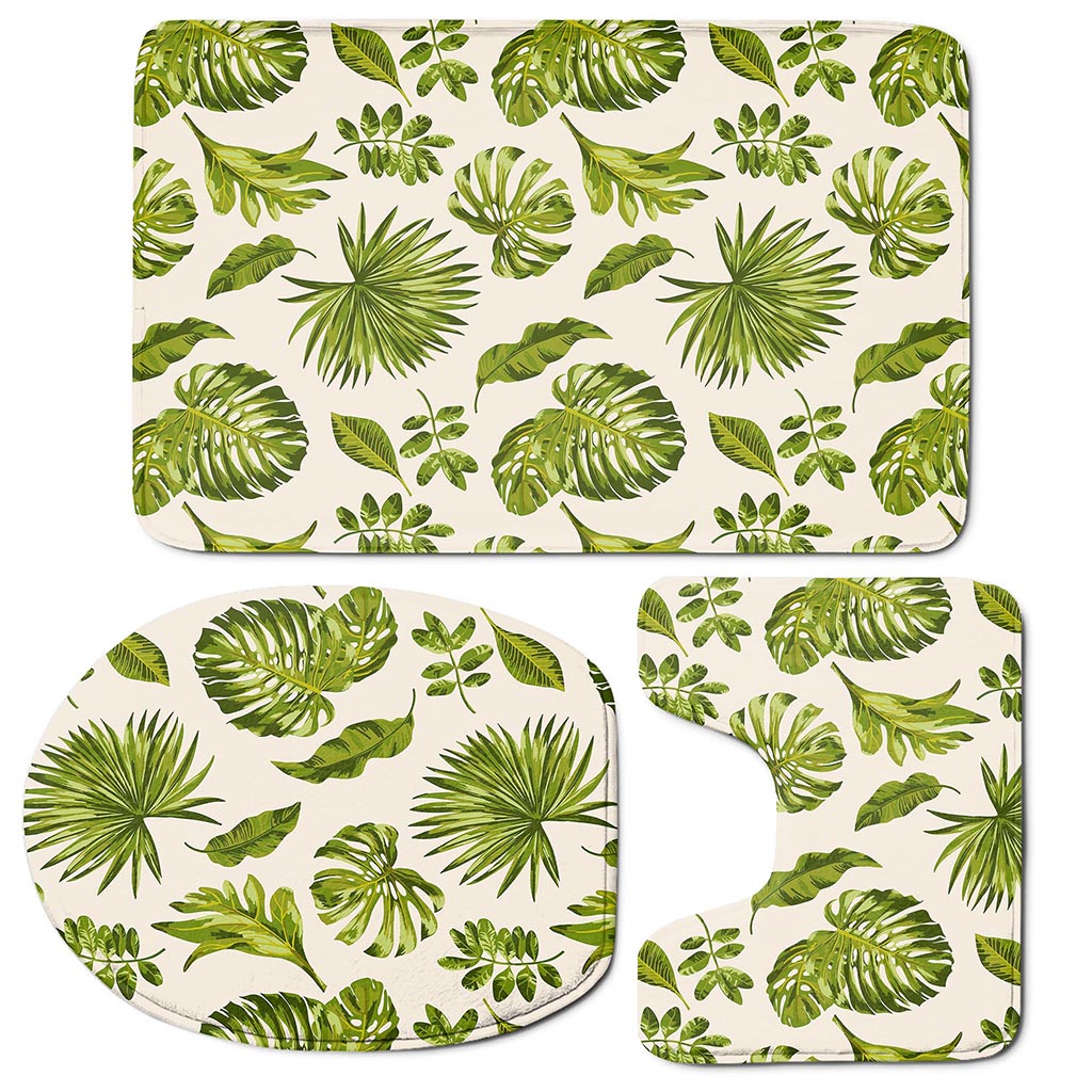 Light Tropical Leaf Pattern Print 3 Piece Bath Mat Set
