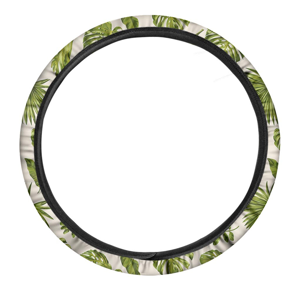 Light Tropical Leaf Pattern Print Car Steering Wheel Cover