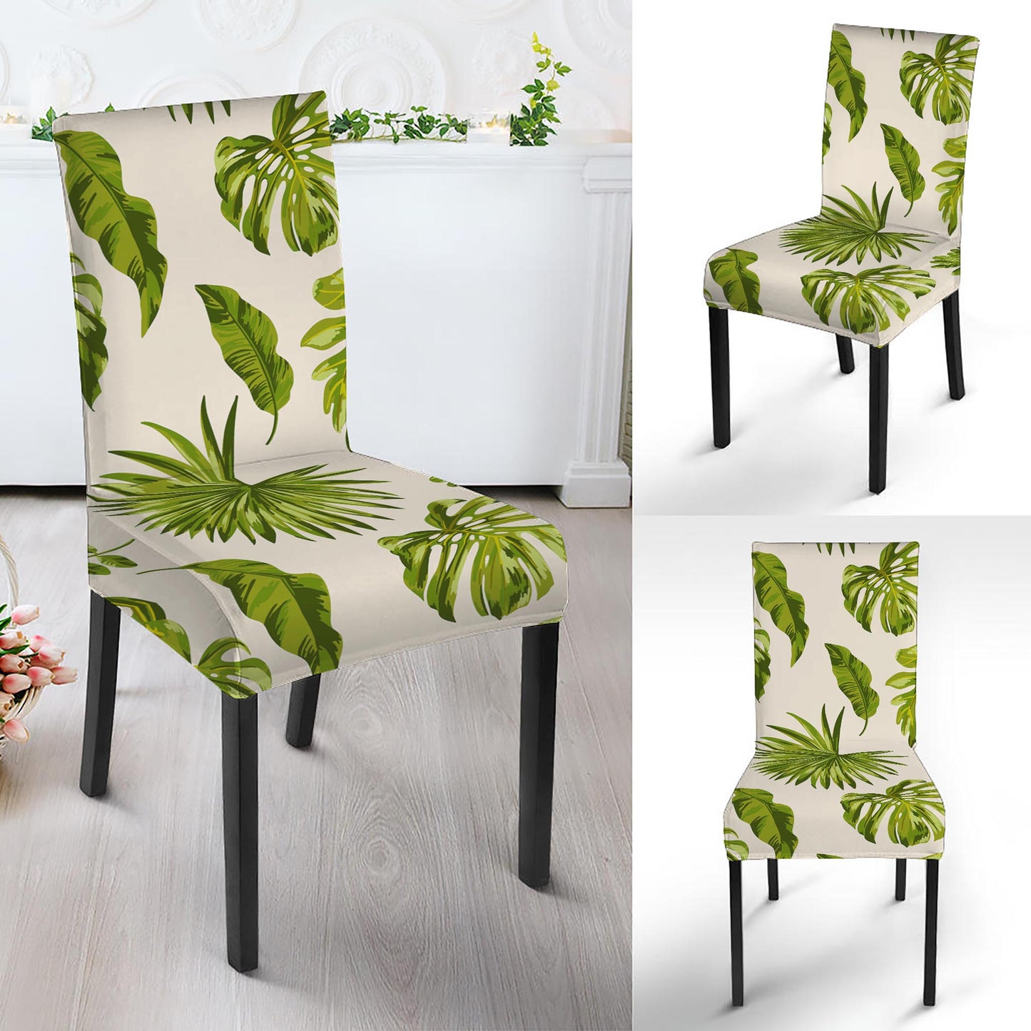 Light Tropical Leaf Pattern Print Dining Chair Slipcover