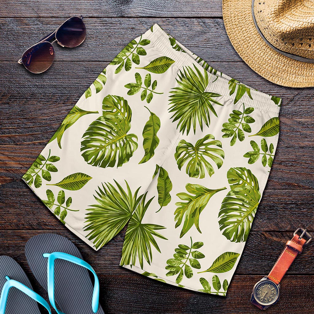 Light Tropical Leaf Pattern Print Men's Shorts