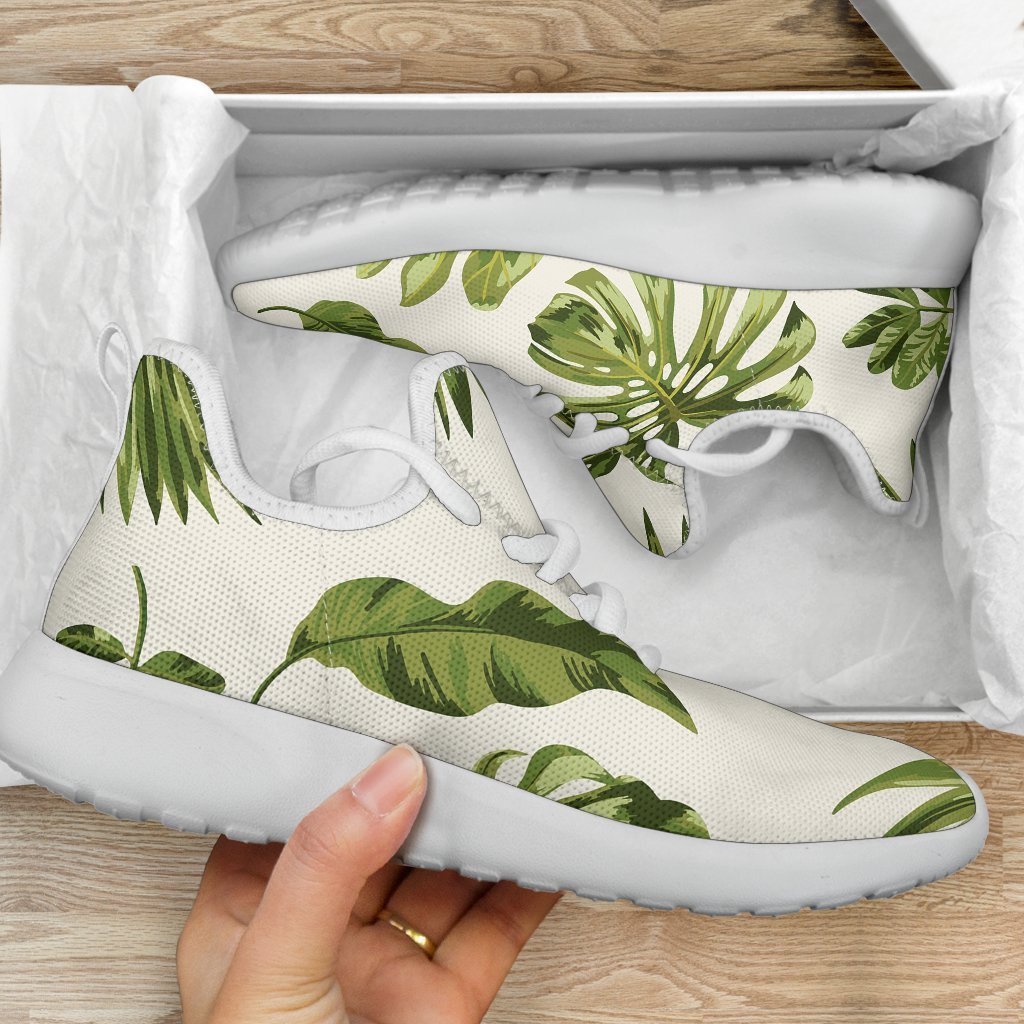 Light Tropical Leaf Pattern Print Mesh Knit Shoes GearFrost