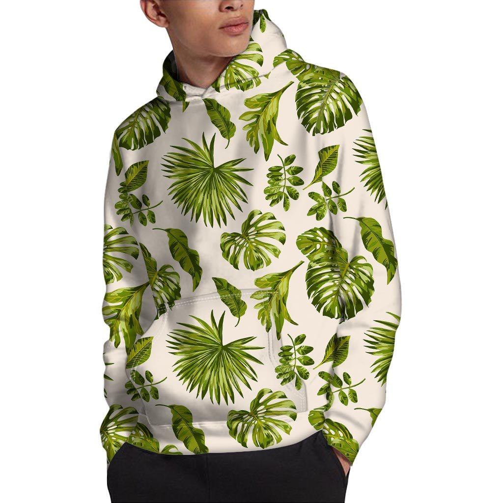Light Tropical Leaf Pattern Print Pullover Hoodie