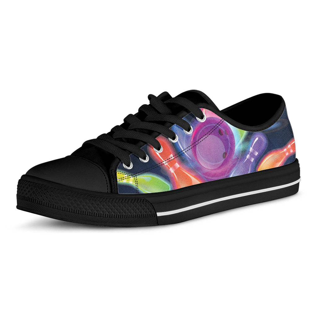 Light Up Bowling Pins Print Black Low Top Shoes