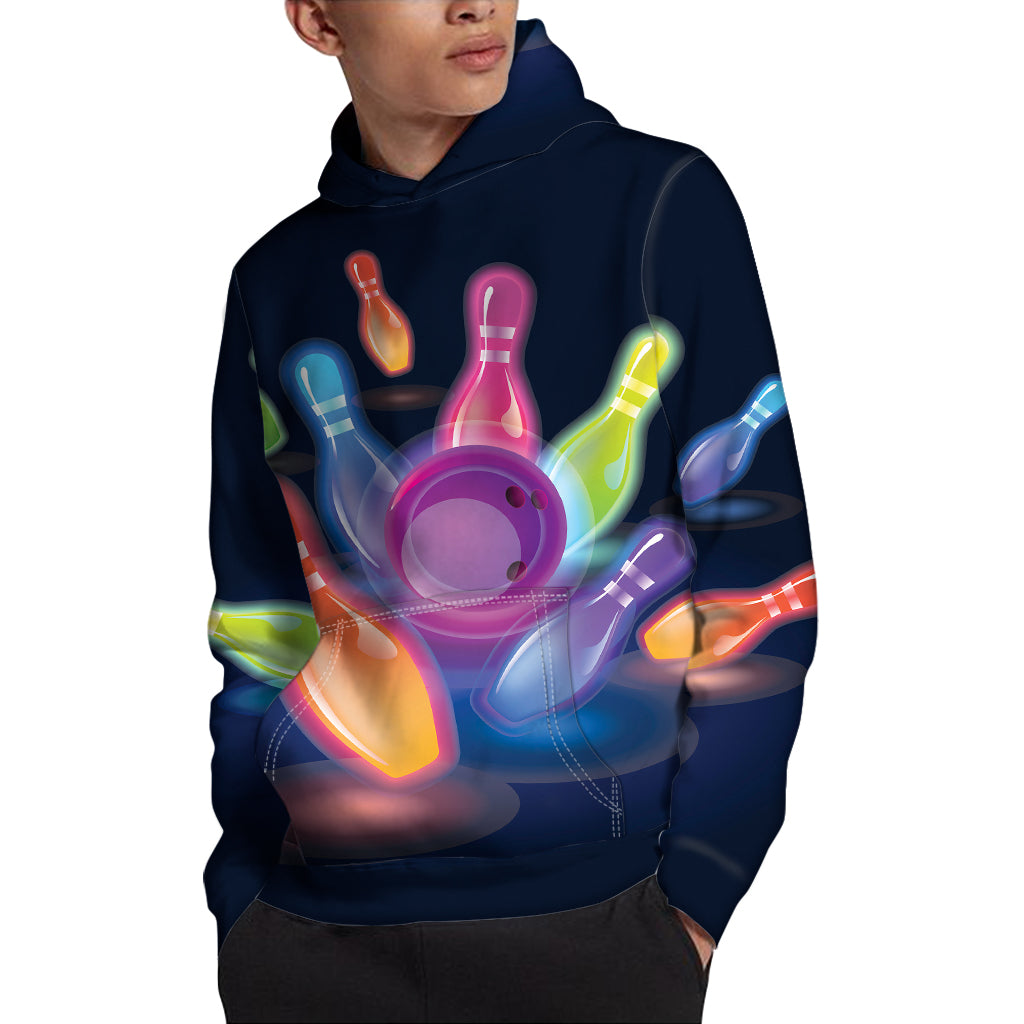 Light Up Bowling Pins Print Pullover Hoodie